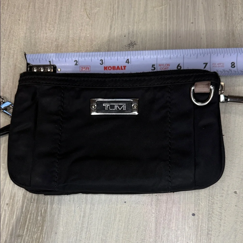TUMI Black Voyager Vienna Nylon Triple Compartment Wristlet